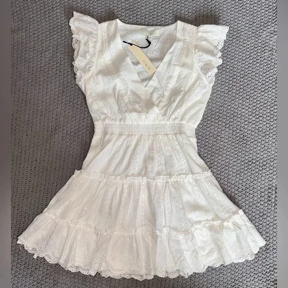Pinch white eyelets tiered mini dress size medium new - Picture 2 of 6